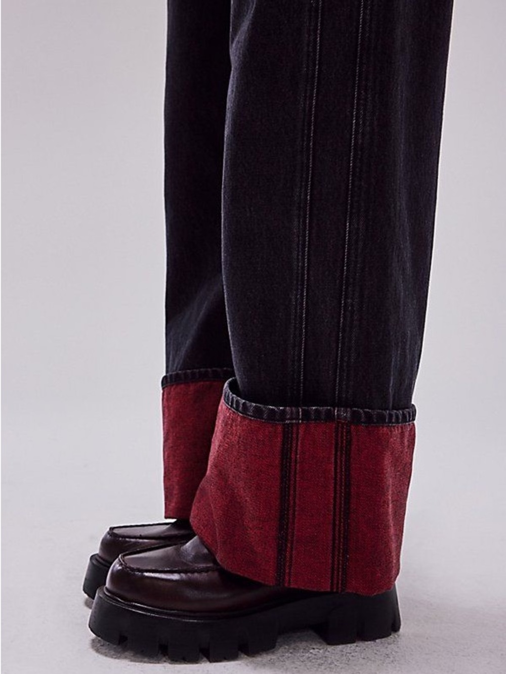 NWT Free People Final Countdown Black Wide-Leg Baggy Jeans with Red Cuff - Picture 5 of 10
